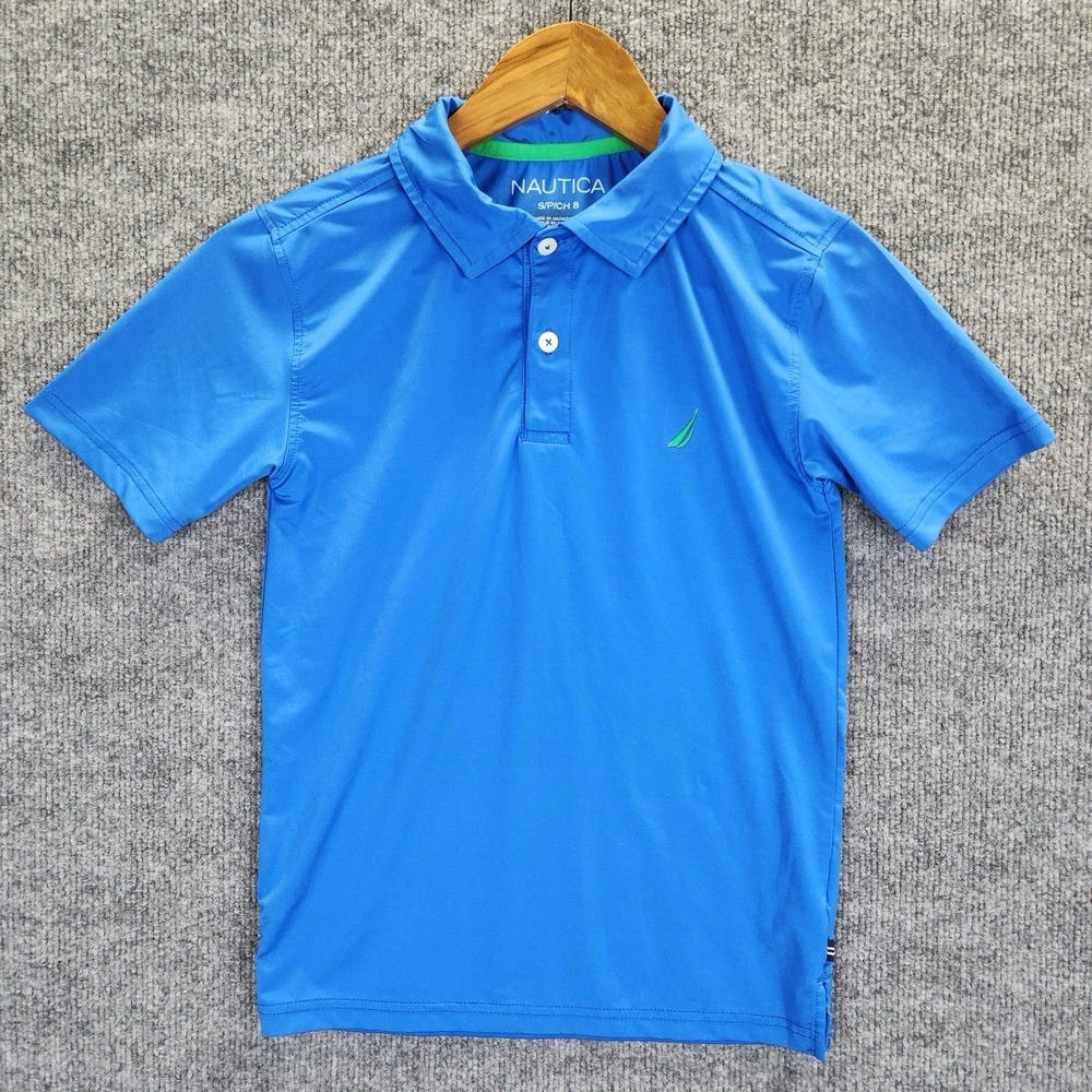 Nautica Shirt Boy's Small 8 Royal Blue Collared Polo Short Sleeve School